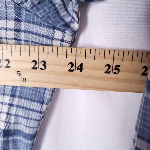 LL Bean Shirt Mens Medium Plaid Blue, White Slightly Fitted Oxford Comfort - Picture 7 of 10